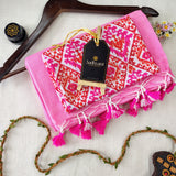 Baby Pink Handloom Cotton Saree With Designer Blouse