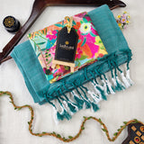 C Green Handloom Cotton Saree With Designer Blouse