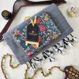 Light Grey Handloom Cotton Saree With Designer Blouse