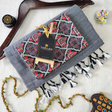 Light Grey Handloom Cotton Saree With Designer Blouse