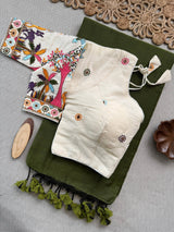 Vanika Green Cotton Saree With Embrodery Work Stitched Blouse