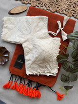 Orange Khadi Cotton Saree With Embrodery Work Stitched Blouse