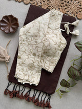 Brown Khadi Cotton Saree With Embrodery Work Stitched Blouse