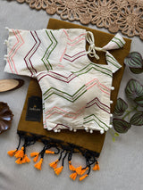 Golden Handloom Cotton Saree With Embrodery Work Stitched Blouse