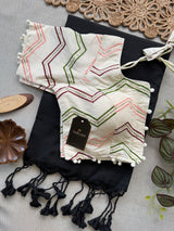 Black Khadi Cotton Saree With Embrodery Work Stitched Blouse