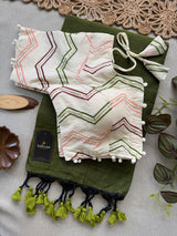 Green Cotton Saree With Embrodery Work Stitched Blouse