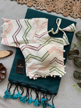 Dark Green Khadi Cotton Saree With Embrodery Work Stitched Blouse