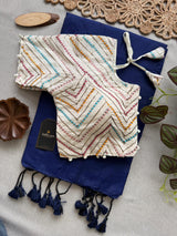 Purple Khadi Cotton Saree With Embrodery Work Stitched Blouse