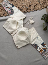 Baby Pink Khadi Cotton Saree Embrodery Work Stitched Blouse