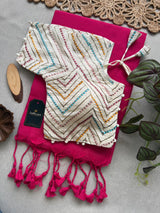 Pink Khadi Cotton Saree With Embrodery Work Stitched Blouse