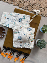 Golden Khadi Cotton Saree With Embrodery Work Stitched Blouse