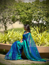 Premium Peacock Tissue Saree With Siquin Shine