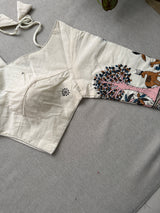 Black Khadi Cotton Saree With Embrodery Work Stitched Blouse