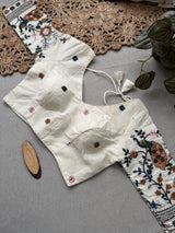 Green Khadi Cotton Saree With Embrodery Work Stitched Blouse