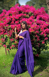 Vanika Navy Blue Khadi Cotton Saree With Embrodery Work Stitched Blouse