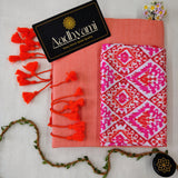 Peach Handloom Cotton Saree With Designer Blouse