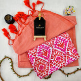 Peach Handloom Cotton Saree With Designer Blouse