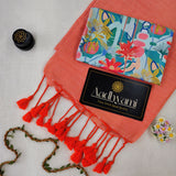 Peach Handloom Cotton Saree With Designer Blouse