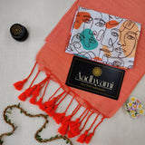 Peach Handloom Cotton Saree With Designer Blouse