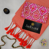 Peach Handloom Cotton Saree With Designer Blouse
