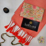 Peach Handloom Cotton Saree With Designer Blouse