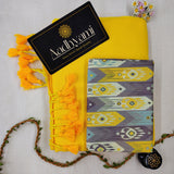 Yellow Handloom Cotton Saree With Designer Blouse