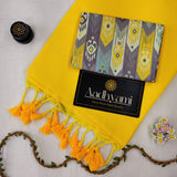 Yellow Handloom Cotton Saree With Designer Blouse