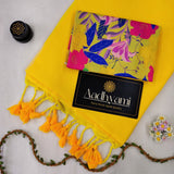 Yellow Handloom Cotton Saree With Designer Blouse