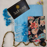 Sky Handloom Cotton Saree With Designer Blouse