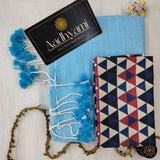 Sky Handloom Cotton Saree With Designer Blouse