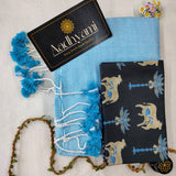 Sky Handloom Cotton Saree With Designer Blouse