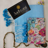 Sky Handloom Cotton Saree With Designer Blouse