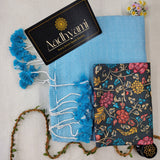 Sky Handloom Cotton Saree With Designer Blouse