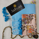 Sky Handloom Cotton Saree With Designer Blouse