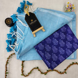 Sky Handloom Cotton Saree With Designer Blouse