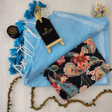 Sky Handloom Cotton Saree With Designer Blouse