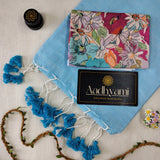 Sky Handloom Cotton Saree With Designer Blouse