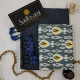 Grey Handloom Cotton Saree With Designer Blouse