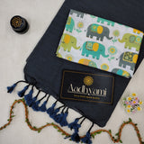 Grey Handloom Cotton Saree With Designer Blouse