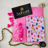 Baby Pink Handloom Cotton Saree With Designer Blouse