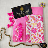 Baby Pink Handloom Cotton Saree With Designer Blouse