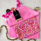 Baby Pink Handloom Cotton Saree With Designer Blouse