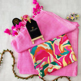 Baby Pink Handloom Cotton Saree With Designer Blouse