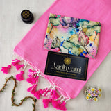 Baby Pink Handloom Cotton Saree With Designer Blouse