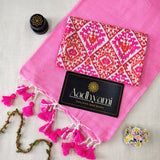 Baby Pink Handloom Cotton Saree With Designer Blouse