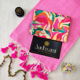 Baby Pink Handloom Cotton Saree With Designer Blouse