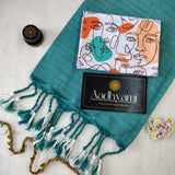 C Green Handloom Cotton Saree With Designer Blouse