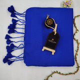 Blue Handloom Cotton Saree With Floral Printed Blouse