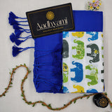 Blue Handloom Cotton Saree With Floral Printed Blouse