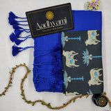 Blue Handloom Cotton Saree With Designer Blouse